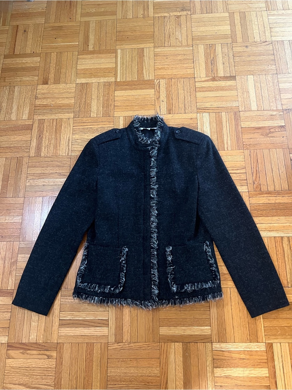 90s Chic Carol Anderson Black Fringe-Trim Smart Blazer Jacket size 6